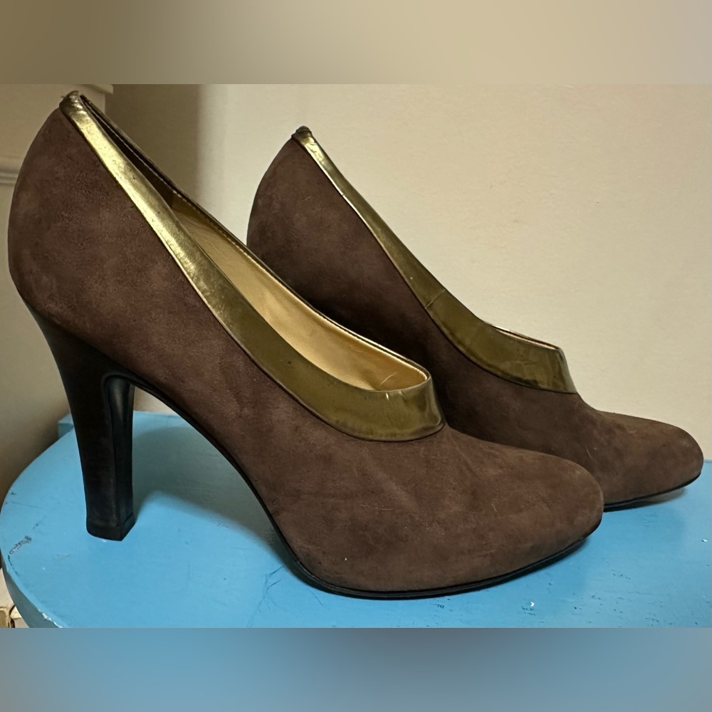 Cole Haan Brown Heels with Gold Trim